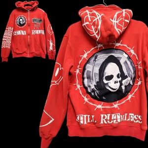 Sugar Hill LA‎ Hoodie Mens Small Red Ruthless Grim Reaper Full Zip Sweatshirt
